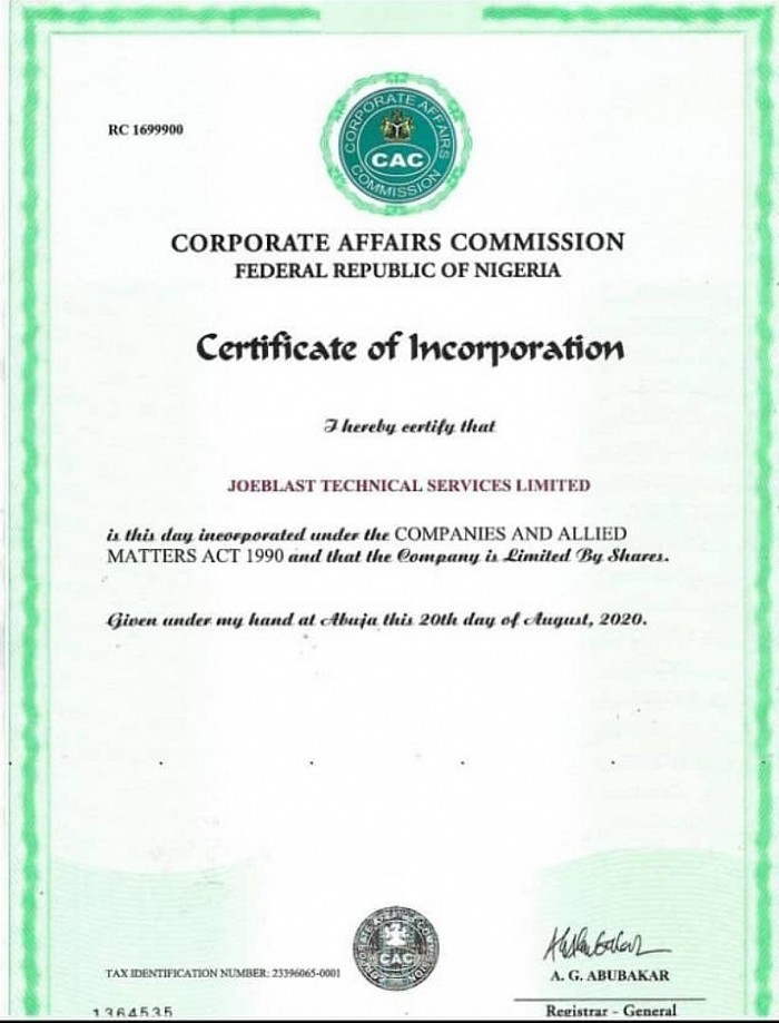 JOEBLAST TECHNICAL SERVICES LIMITED (LTD) RC: 1699900